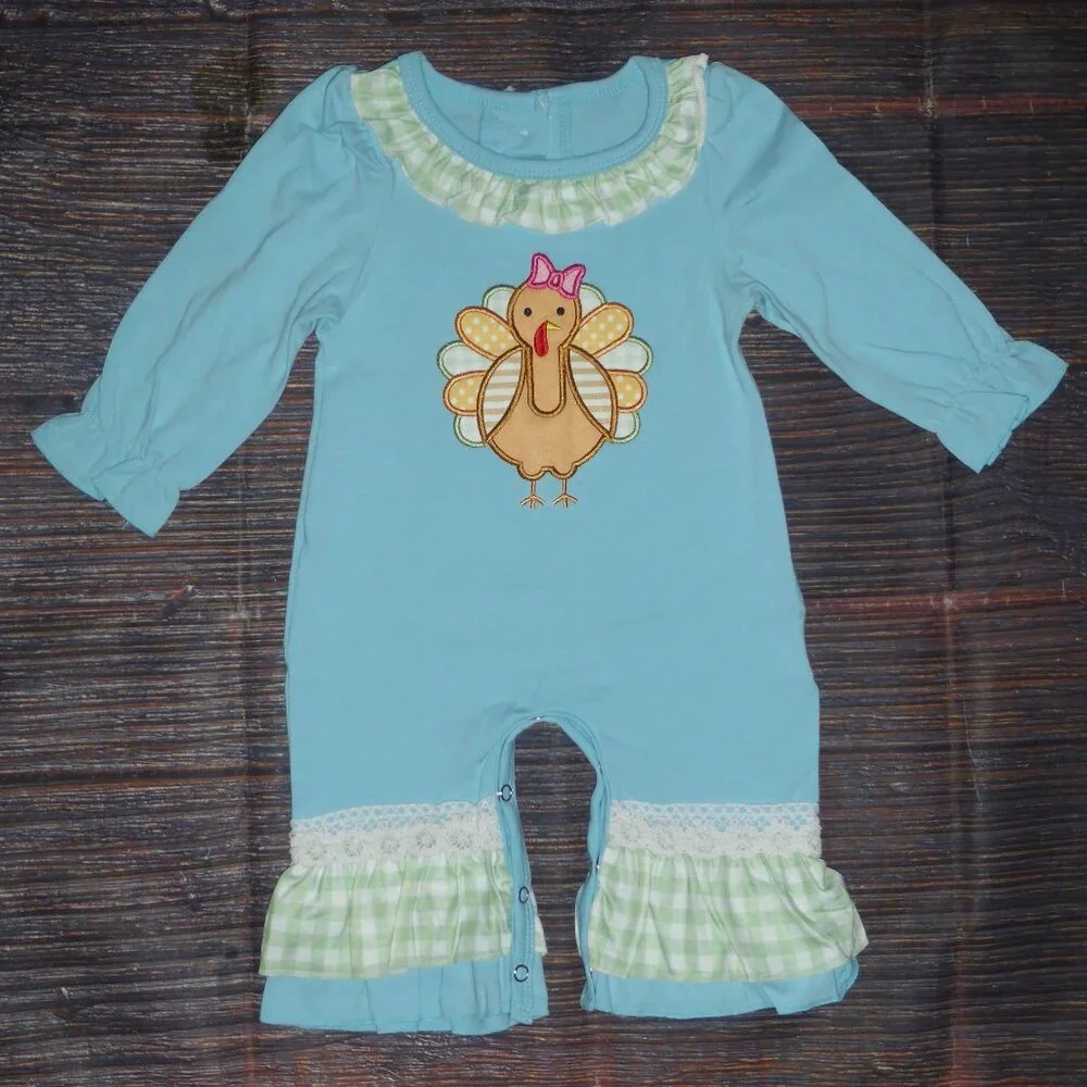 Boutique Baby Girls Thanksgiving Turkey Ruffle Romper Jumpsuit